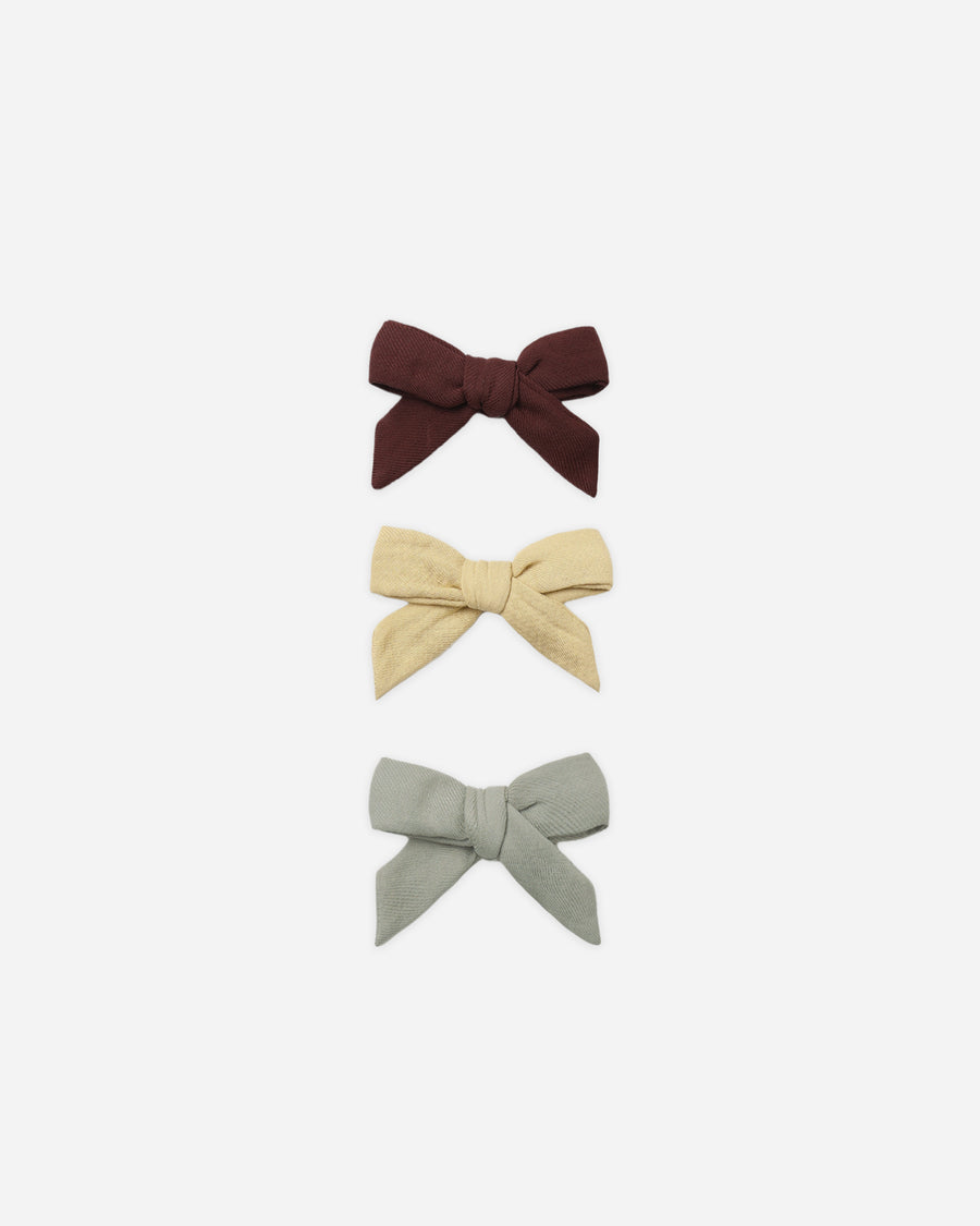 Bow with Clip, Set of 3 - Black Cherry, Butterscotch, and Laurel