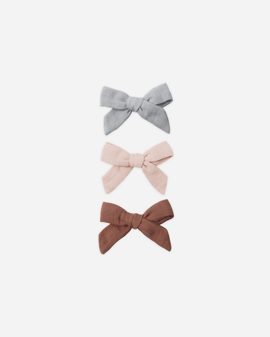 Bow with Clip, Set of 3 - Sky, Blush, Poppy