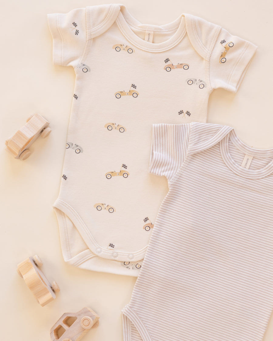 Short Sleeve Bodysuit Pack - Race Car and Oat Micro Stripe