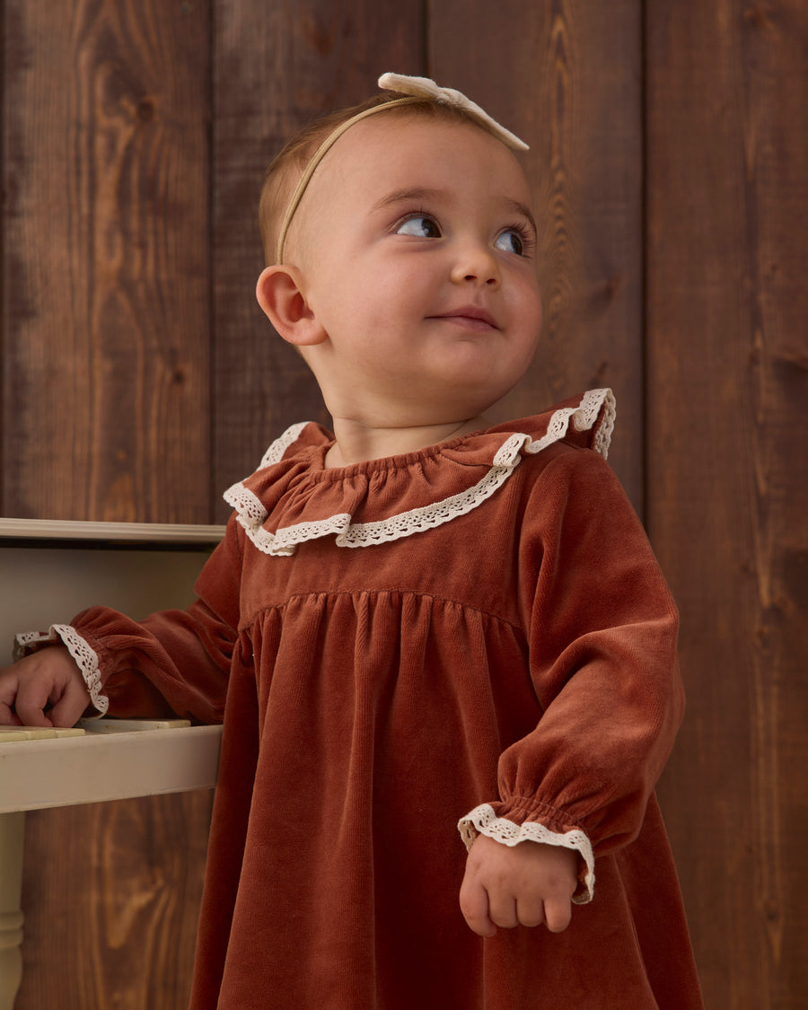 Velour Baby Dress - Redwood