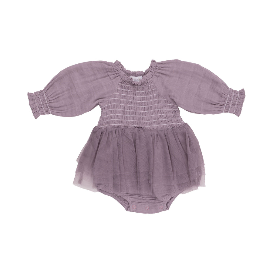 Long Sleeve Smocked Tutu Bubble - Dusty Lavender