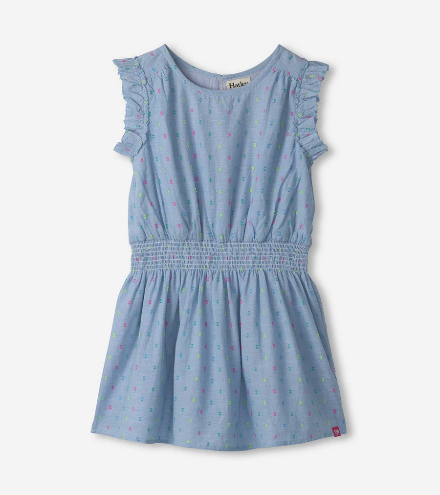 Girls Woven Chambray Dots Dress