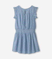 Girls Woven Chambray Dots Dress