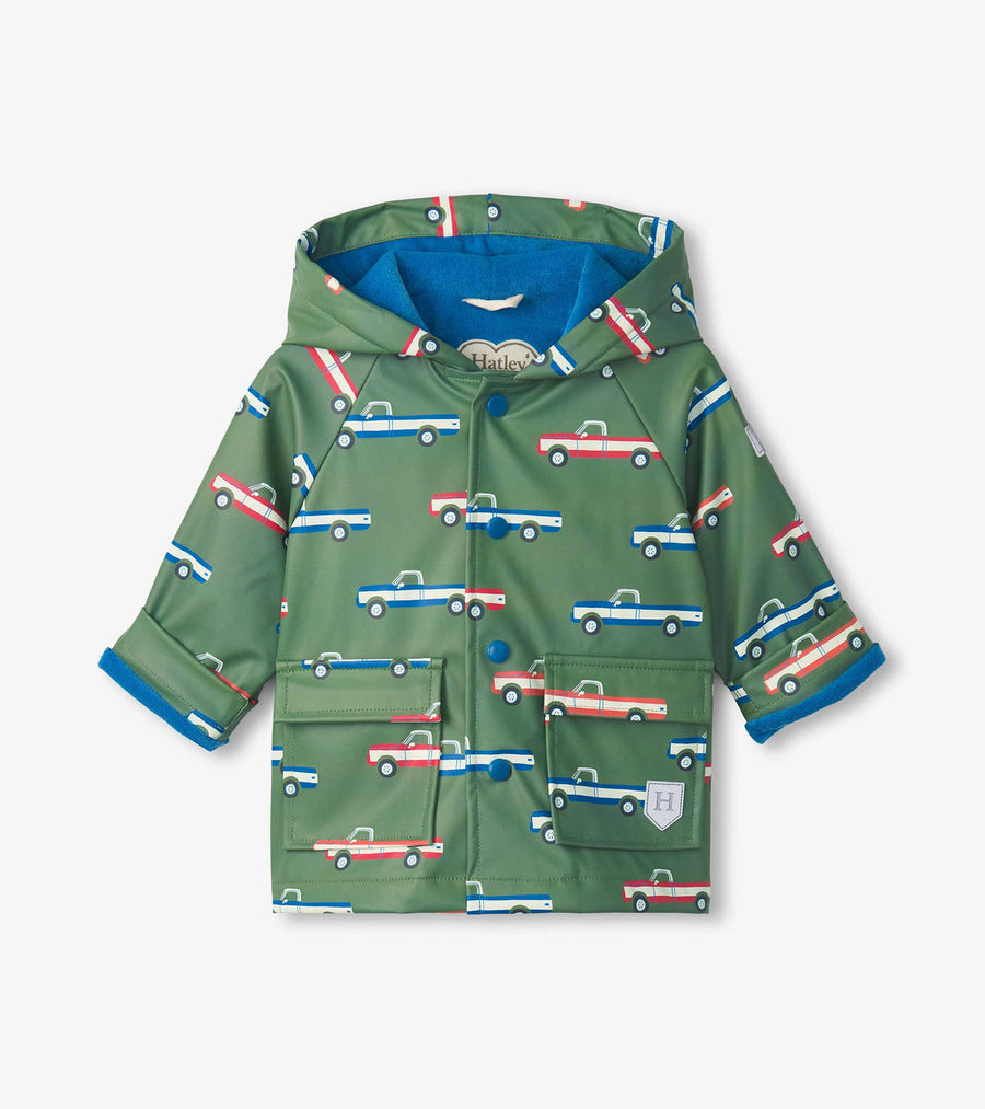 Toddler Boys Big Trucks Button Up Rain Jacket