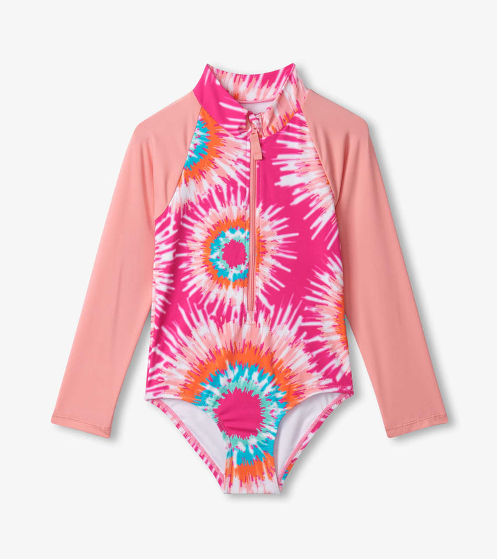 Girls Sunburst Tie Dye Longsleeve Rashguard Swimsuit