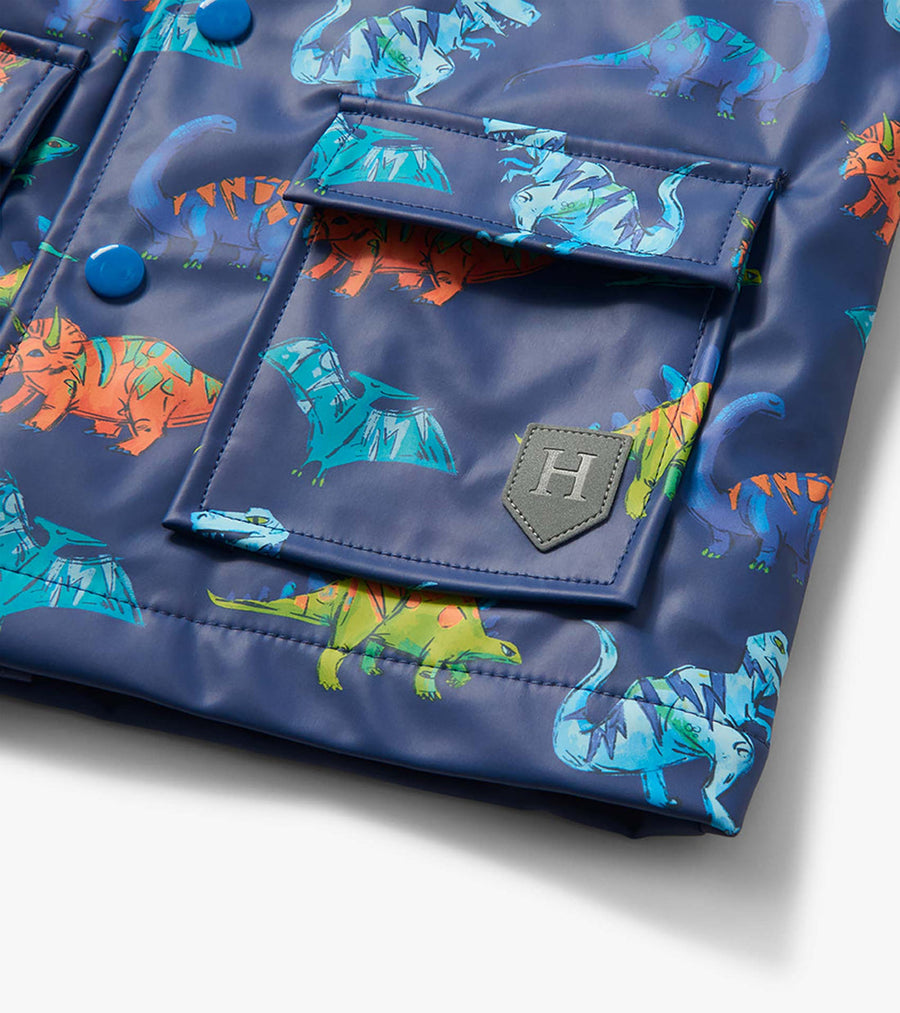 Toddler Button Up Rain Jacket - Dino Party
