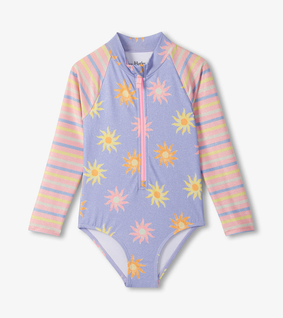 Girls Faded Suns Longsleeve Rashguard Swimsuit