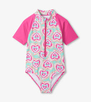 Girls One Piece Rashguard - Glow Hearts