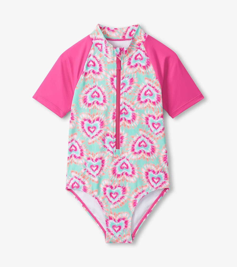 Girls One Piece Rashguard - Glow Hearts