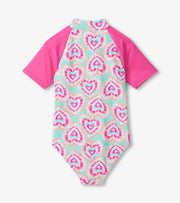 Girls One Piece Rashguard - Glow Hearts