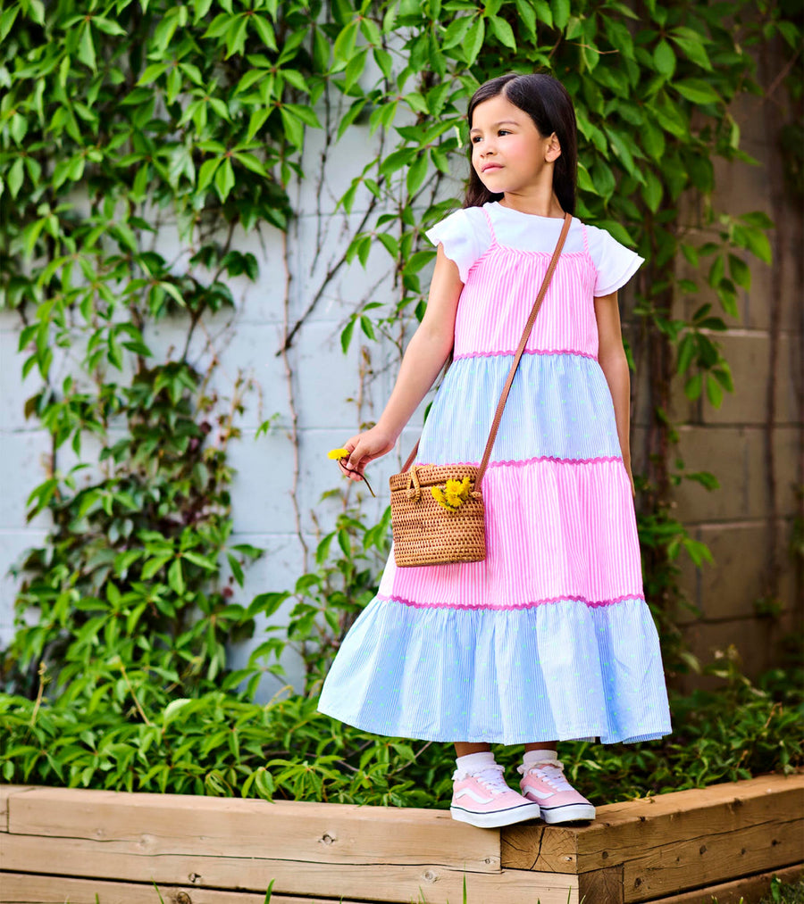 Strappy Midi Dress - Mixed Seersucker