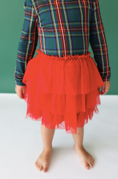 Long Sleeve Tulle Dress - Tartan Plaid