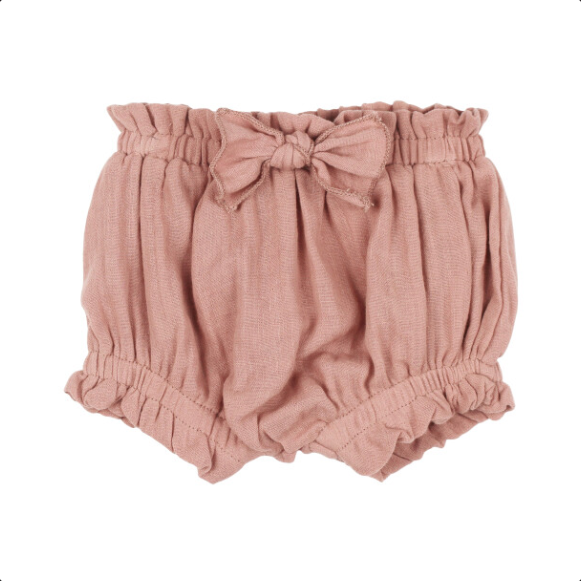 Organic Muslin Ruffle Bloomer - Desert Rose – Green Bean Baby Boutique