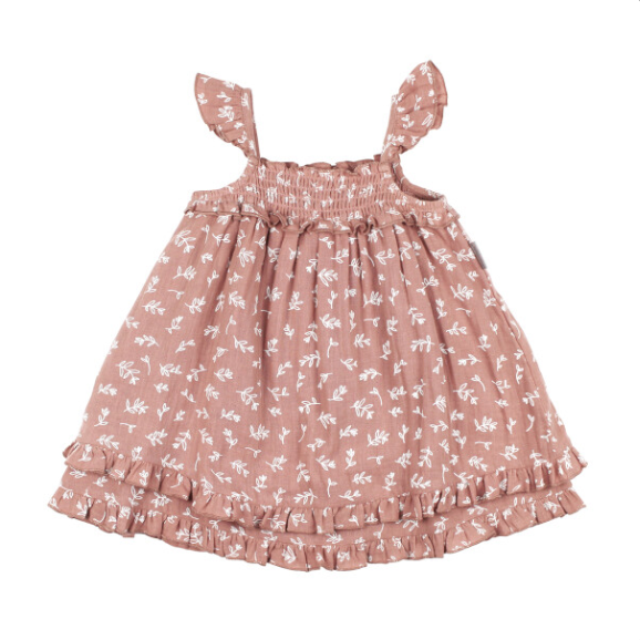 Kids' Organic Muslin Summer Dress - Desert Rose Leaves