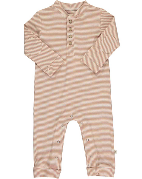 NIOTA Henley Romper - Pumpkin/White Stripe