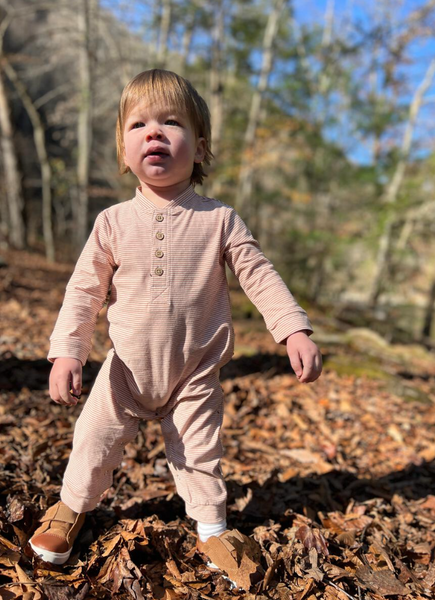 NIOTA Henley Romper - Pumpkin/White Stripe