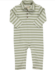 KINGSTON Polo Romper - Sage/Cream Stripe