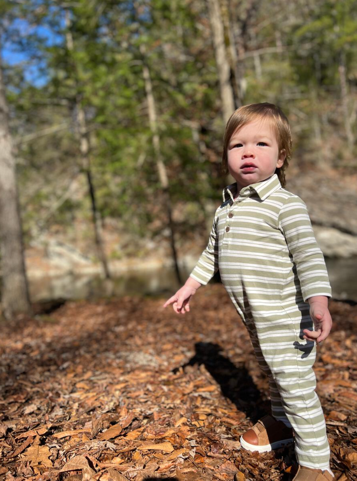 KINGSTON Polo Romper - Sage/Cream Stripe