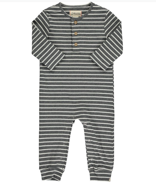 MASON Rib Romper - Charcoal/Cream Stripe
