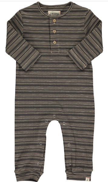 MASON Rib Romper - Tan/Brown Stripe