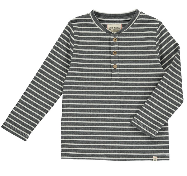 Adams Henley - Charcoal/Cream Ribbed Stripe