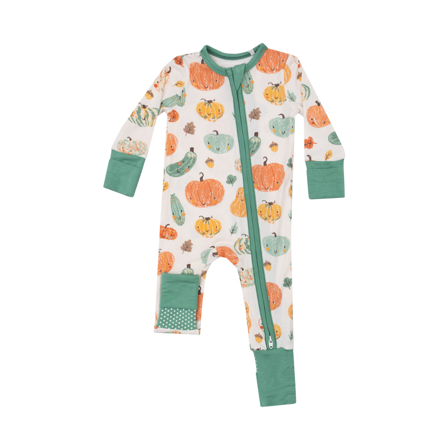 Bamboo Zipper Romper - Crayon Pumpkins