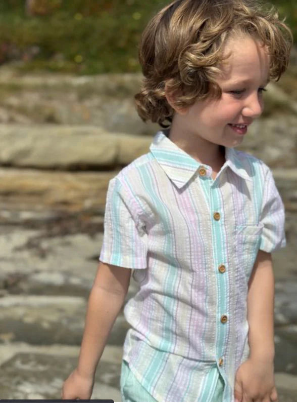 Newport Woven Shirt - Green Multi Stripe