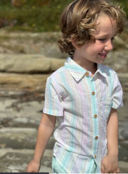 Newport Woven Shirt - Green Multi Stripe