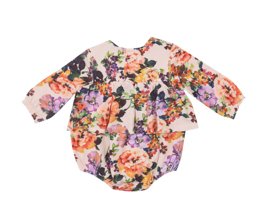 Smocked Long Sleeve Bubble with Skirt - Autumn Rose