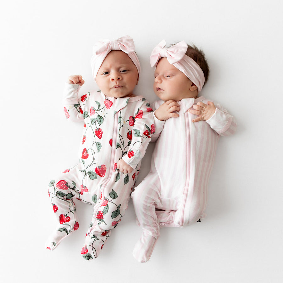 Bamboo Zippered Footie - Sakura Stripe