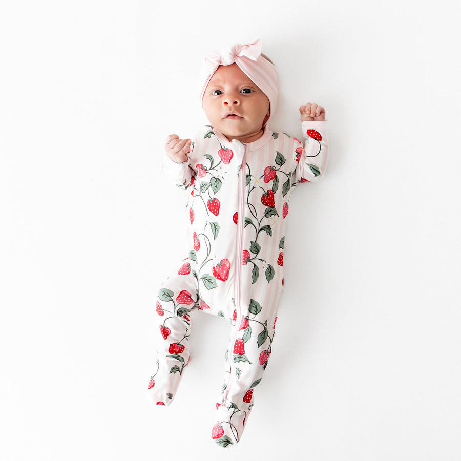 Bamboo Zippered Footie - Strawberry Fields