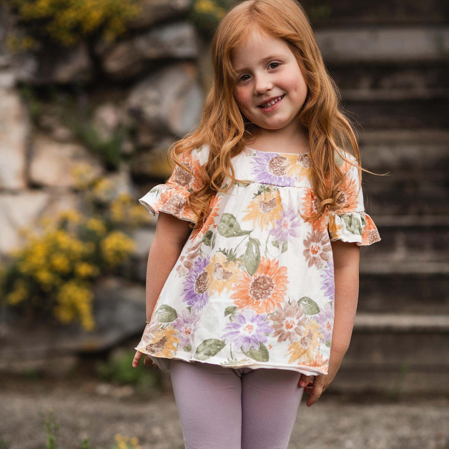 Organic Cotton Sweet Sunflowers Tunic Set - Eggshell