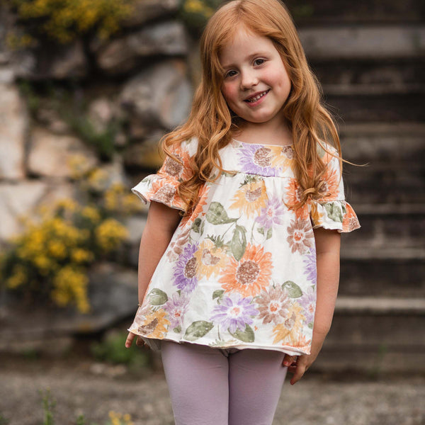 Organic Cotton Sweet Sunflowers Tunic Set - Eggshell