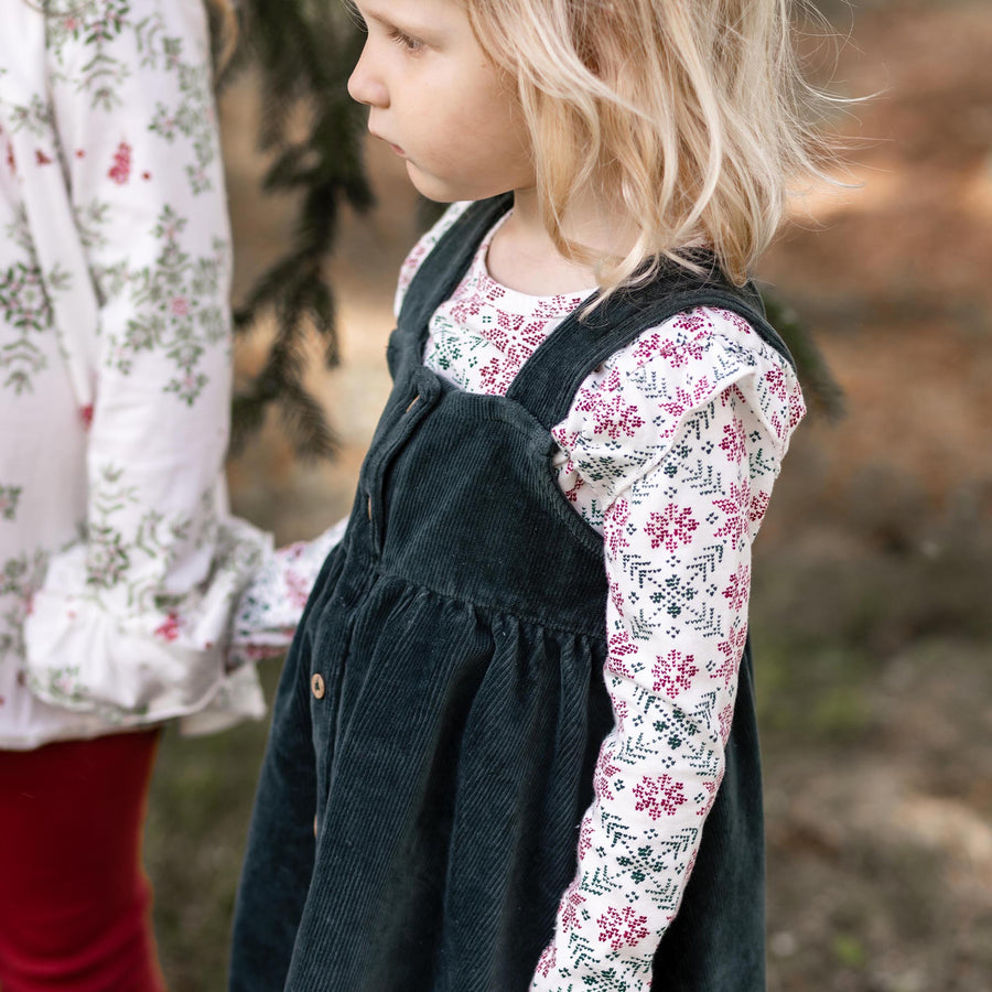 Poinsettia Fair Isle Organic Girl Tee & Dress Set - Zucchini