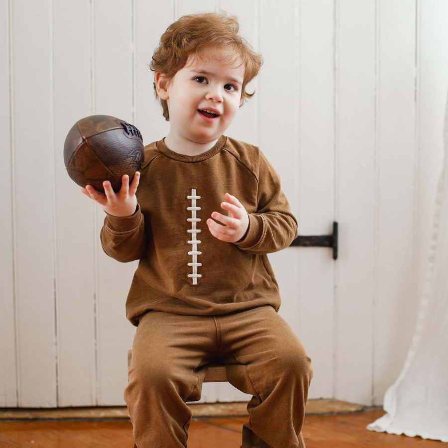 Organic Cotton Acid Wash Football Sweatshirt Set - Hunter