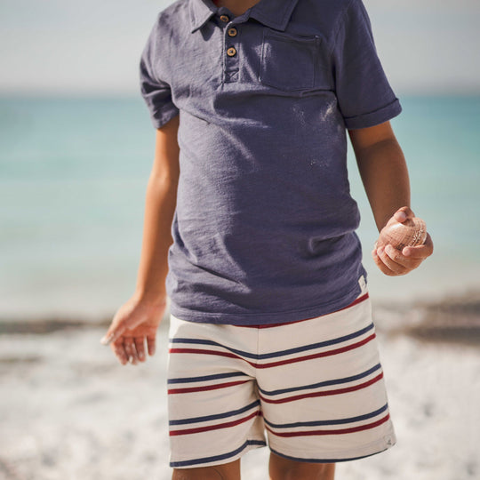 Blue Polo Tee & Stripe Shorts Set
