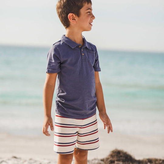 Blue Polo Tee & Stripe Shorts Set