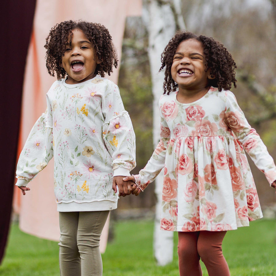 Organic Cotton Wild Floral Sweatshirt Set - Eggshell