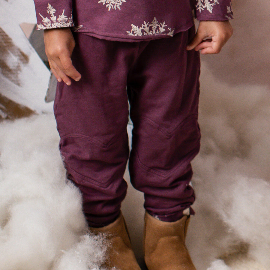 Organic Cotton Paper Bag Heart Patch Pants - Deep Plum