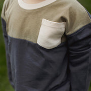 Organic Cotton  Color Block Long Sleeve Shirt - Basalt
