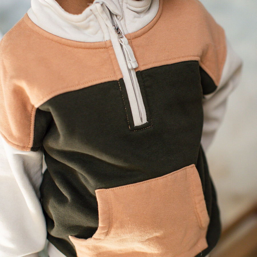 Organic Cotton Quarter Zip Collar Sweatshirt Set - Shadow