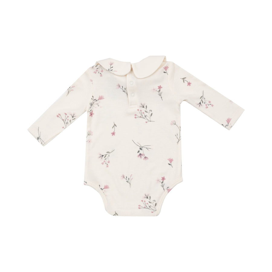 Peter Pan Collar Bodysuit - Ribbed Wispy Floral
