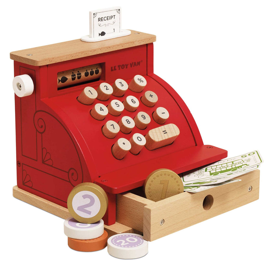 Wooden Cash Register and Money