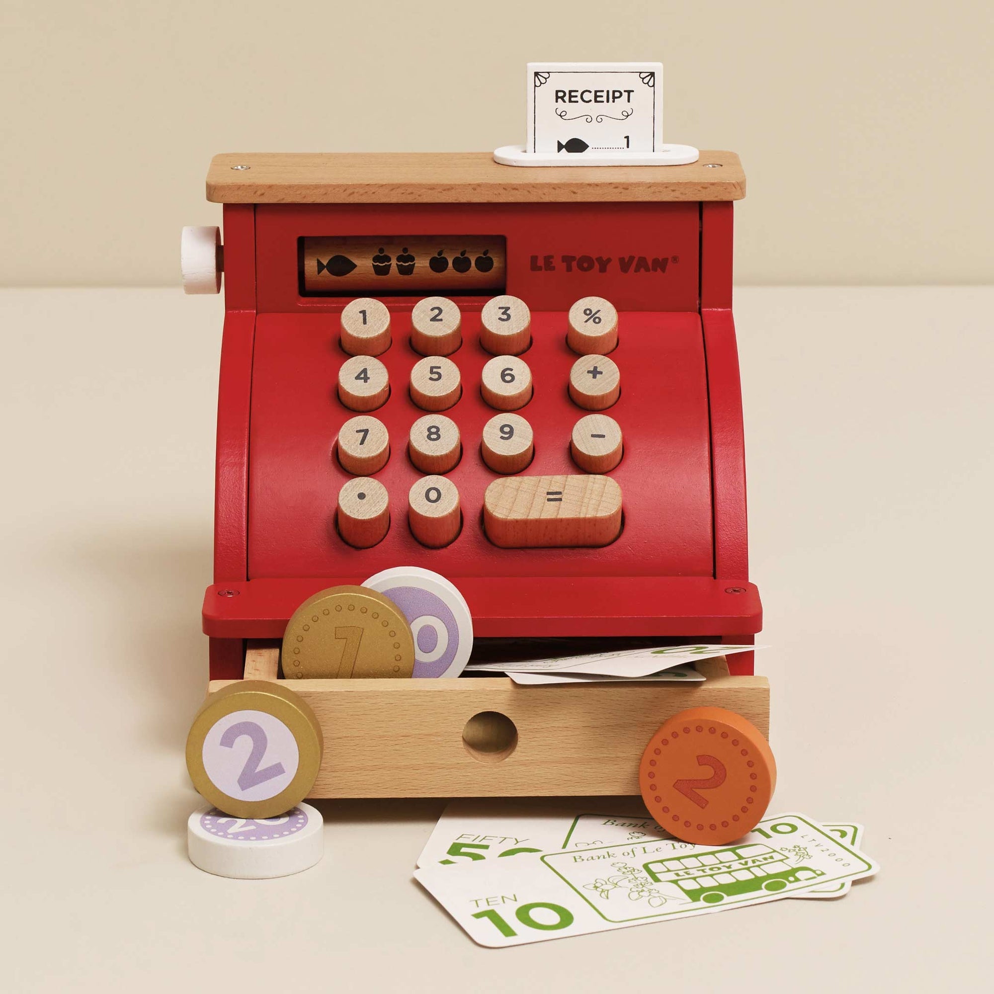 Wooden Cash Register and Money
