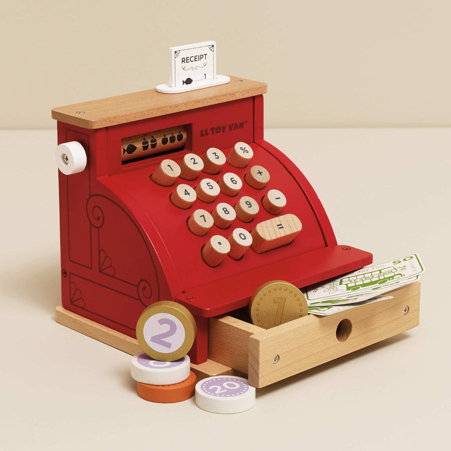 Wooden Cash Register and Money