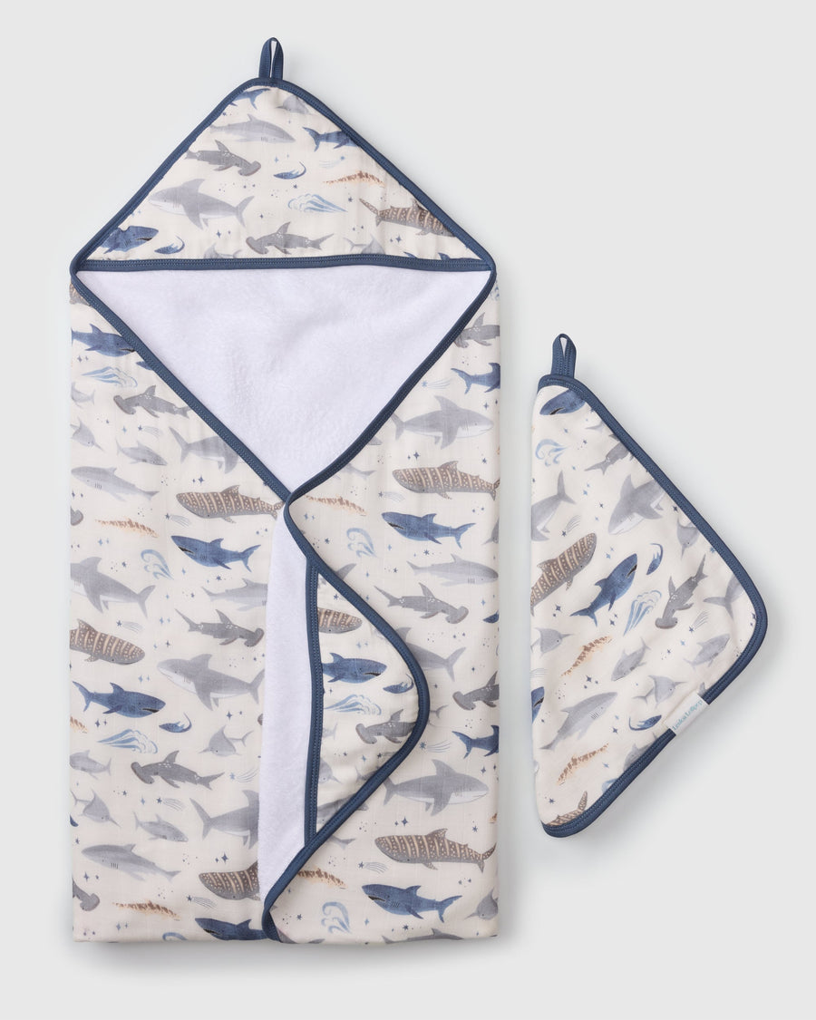 Muslin Hooded Towel Set - Sharks