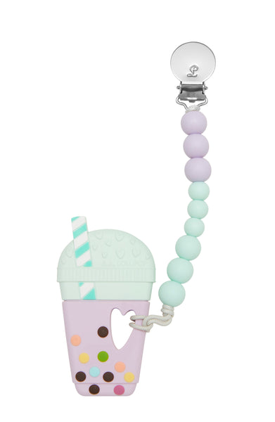 Silicone Teether With Gem Clip - Taro Bubble Tea