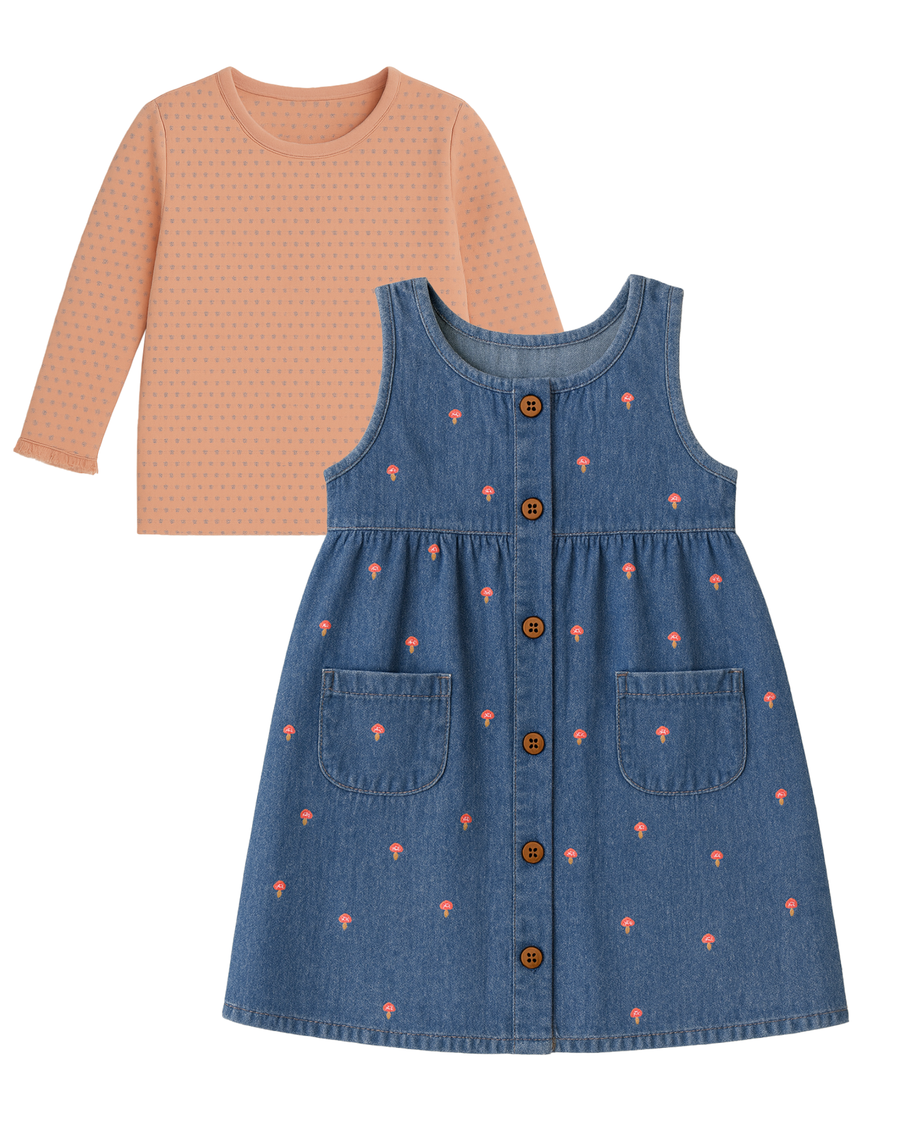 Organic Cotton Embroidered Jumper & Shirt Set - Toadstool