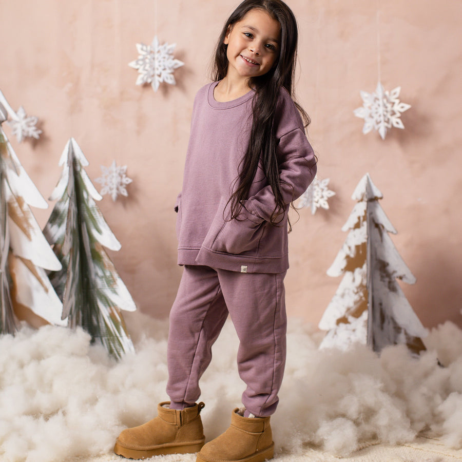 Organic Cotton Knit Fleece Jogger - Elderberry
