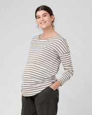 Lionel Long Sleeve Nursing Tee - Taupe/White